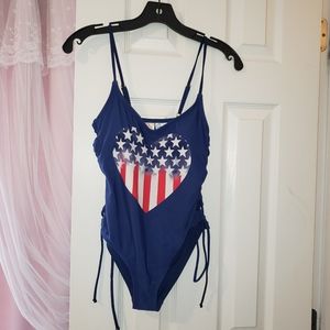 Ladies navy flag one piece swimsuit